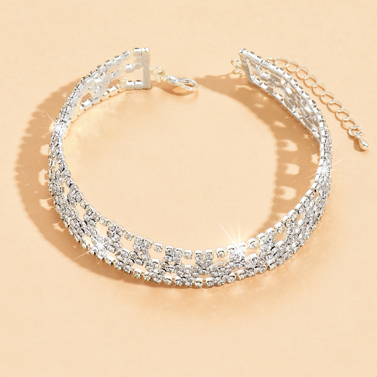 Crystal Rhinestone Anklet Bracelet With Silver-Plated Fashion Jewelry